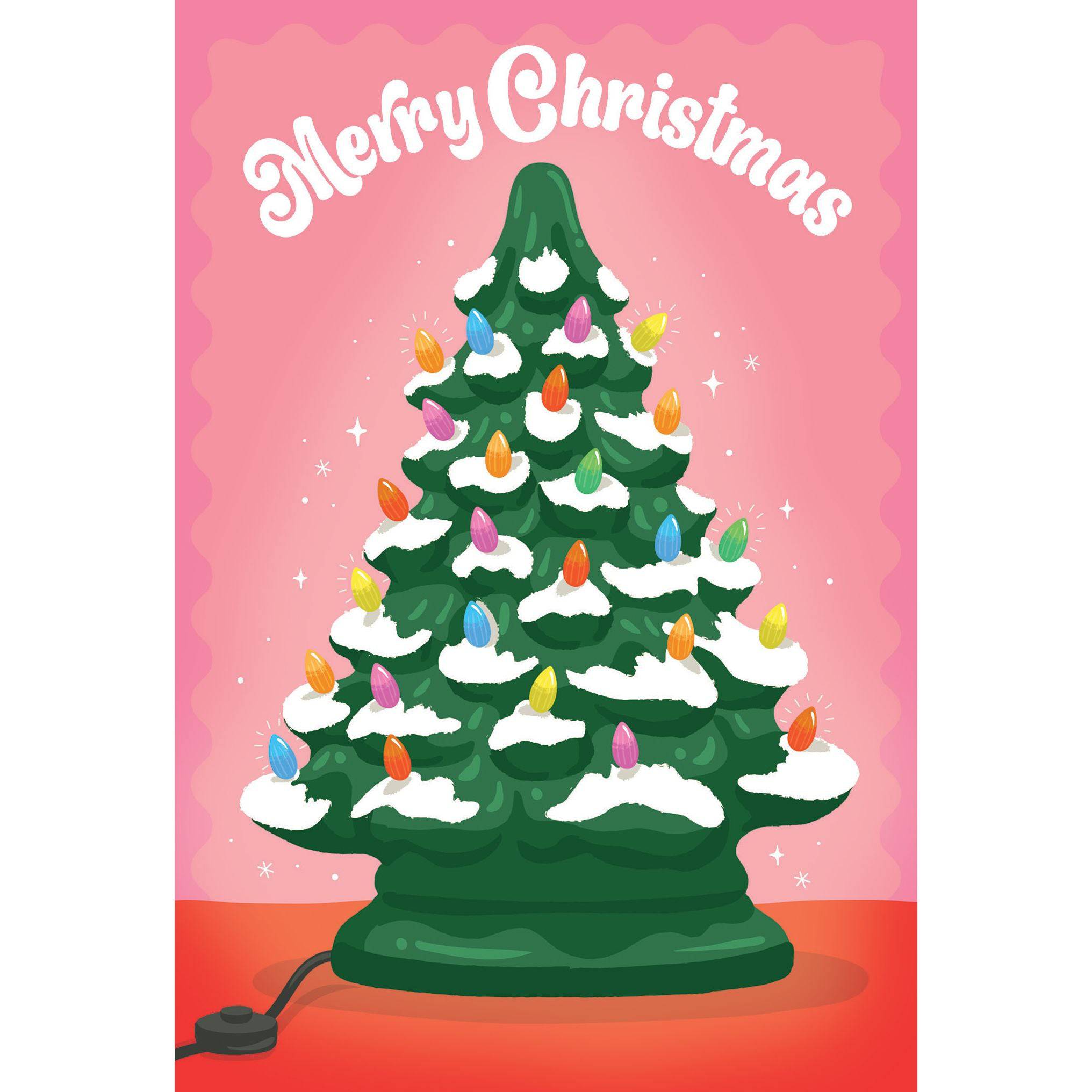 Pictura ceramic Christmas tree-shaped seasonal holiday card with festive design and colorful details.